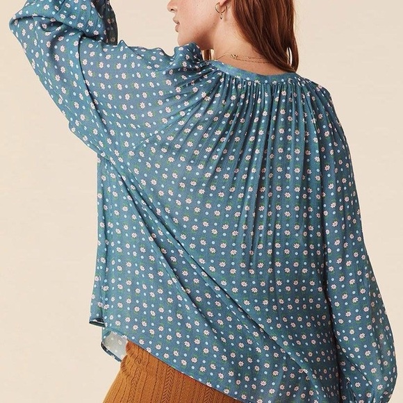 Spell Blue Floral Button-Up Top Yellow Rose Blouse - Cornflower Blue - Picture 3 of 8